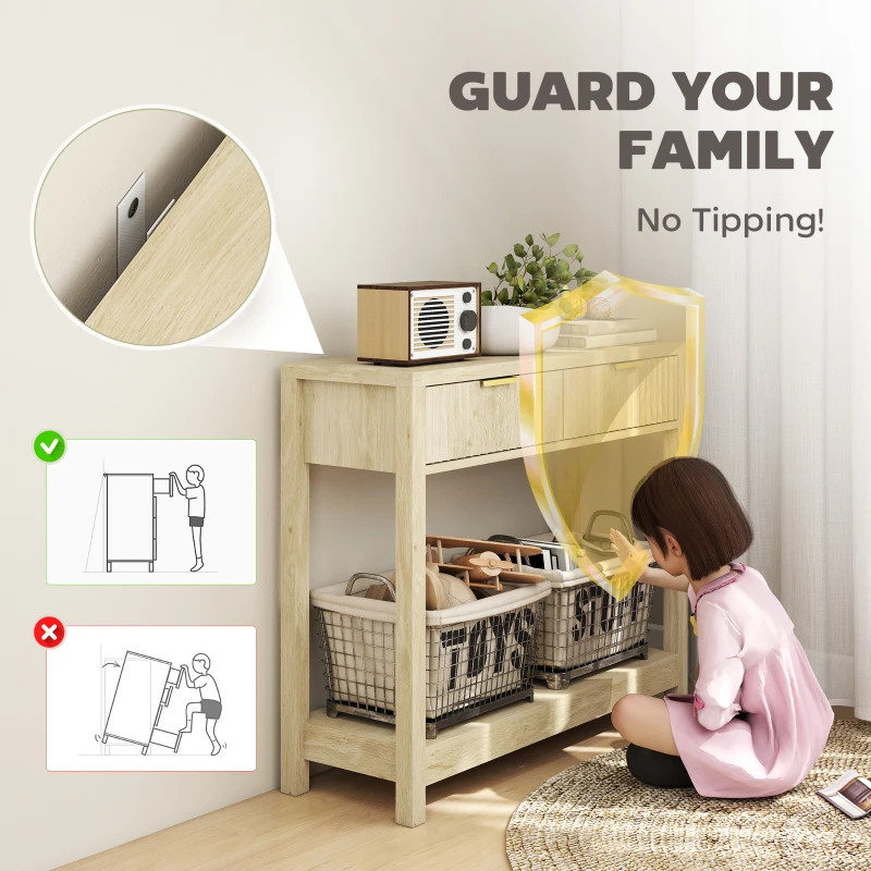 HOMCOM 35" Console Table with Storage, Narrow Entryway Table with Fluted Panel Drawers and Shelf for Hallway, Natural