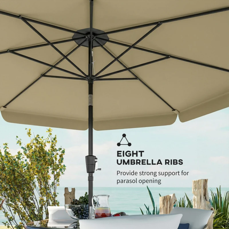 Outsunny 10 ft Patio Umbrella with Push Button Tilt and Crank, Outdoor Market Table Umbrella Parasol, Khaki