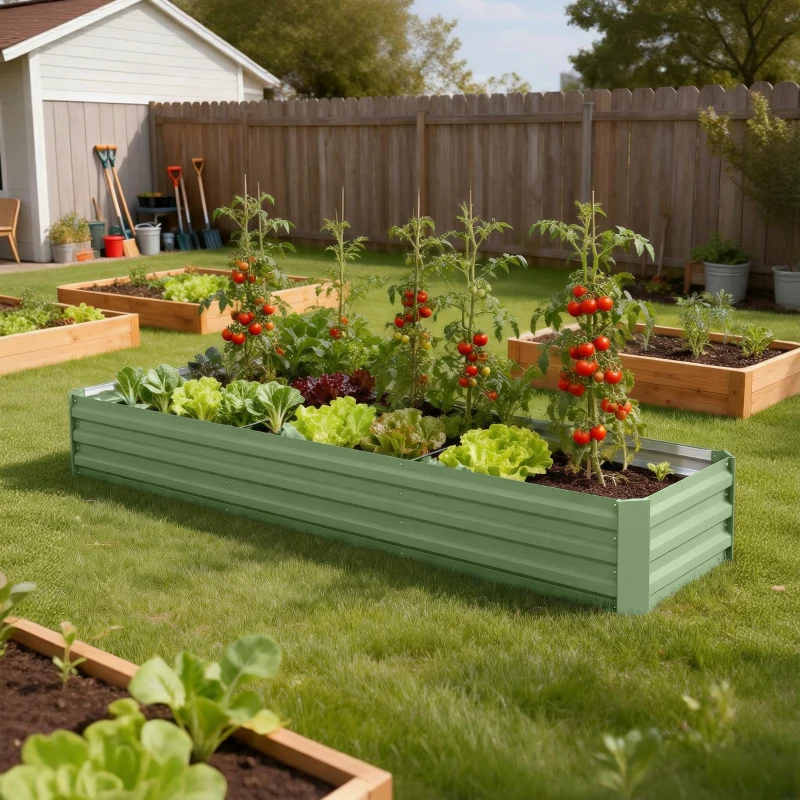 Outsunny 8'x2'x1' Galvanized Raised Bed, Large Elevated Planter Box for Growing Flowers, Herbs and Vegetables, Light Green