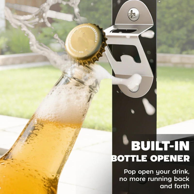 Outsunny Outdoor Grill Cart with Stainless Steel Tabletop, 2-Tier Kitchen Prep Station with Hooks, Lockable Wheels, Black