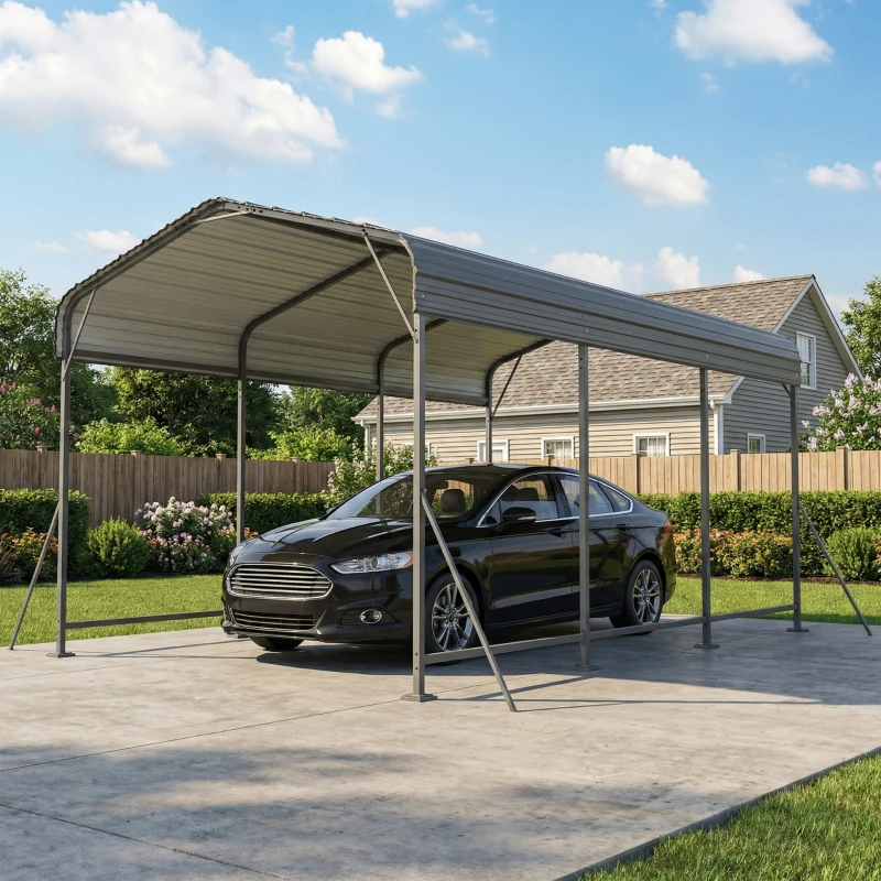 Outsunny 10 x 15FT Metal Carport, Heavy-Duty Carport Canopy with Reinforced Frame & Galvanized Steel Roof, Dark Grey