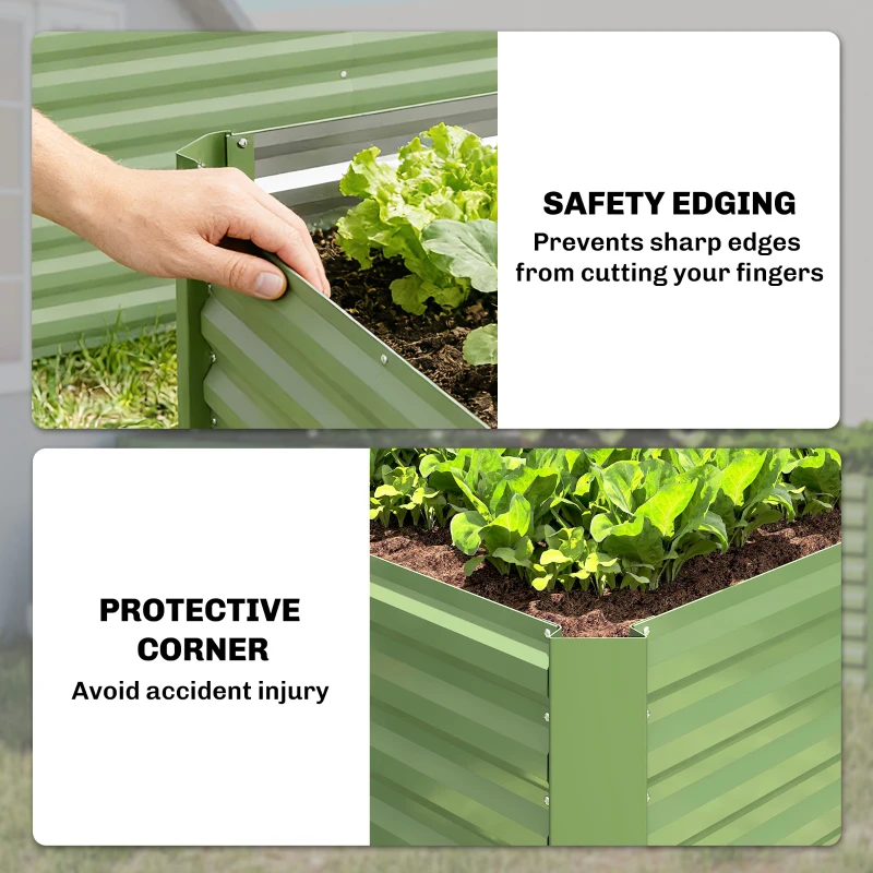 Outsunny Set of 2 Galvanized Metal Planters for Outdoor Plants, 4' x 2' x 2' Raised Garden Bed, Light Green