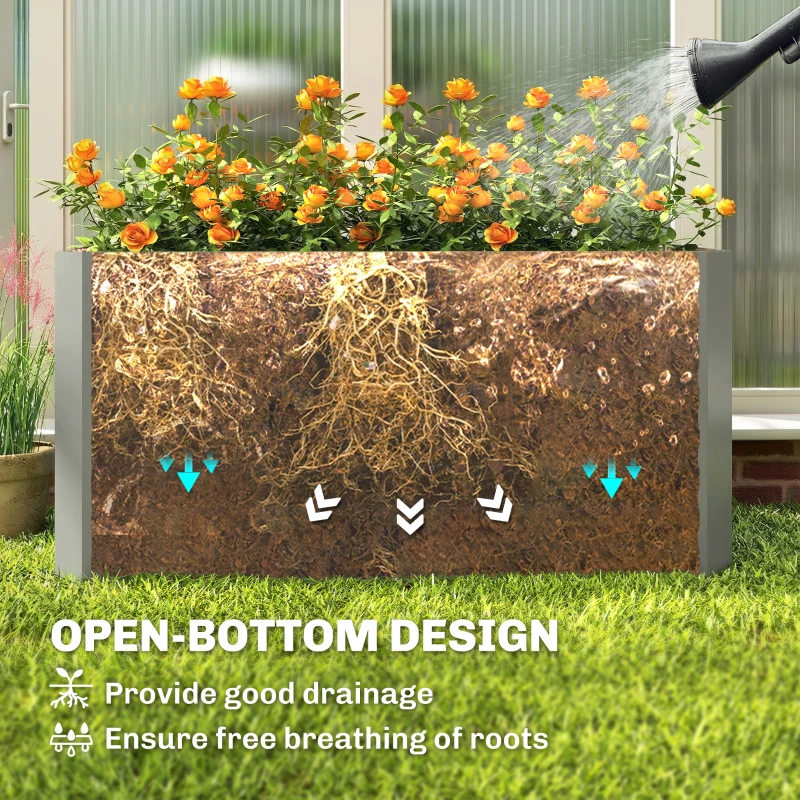 Outsunny Set of 2 Galvanized Metal Planters for Outdoor Plants, 4' x 2' x 2' Raised Garden Bed, Light Grey