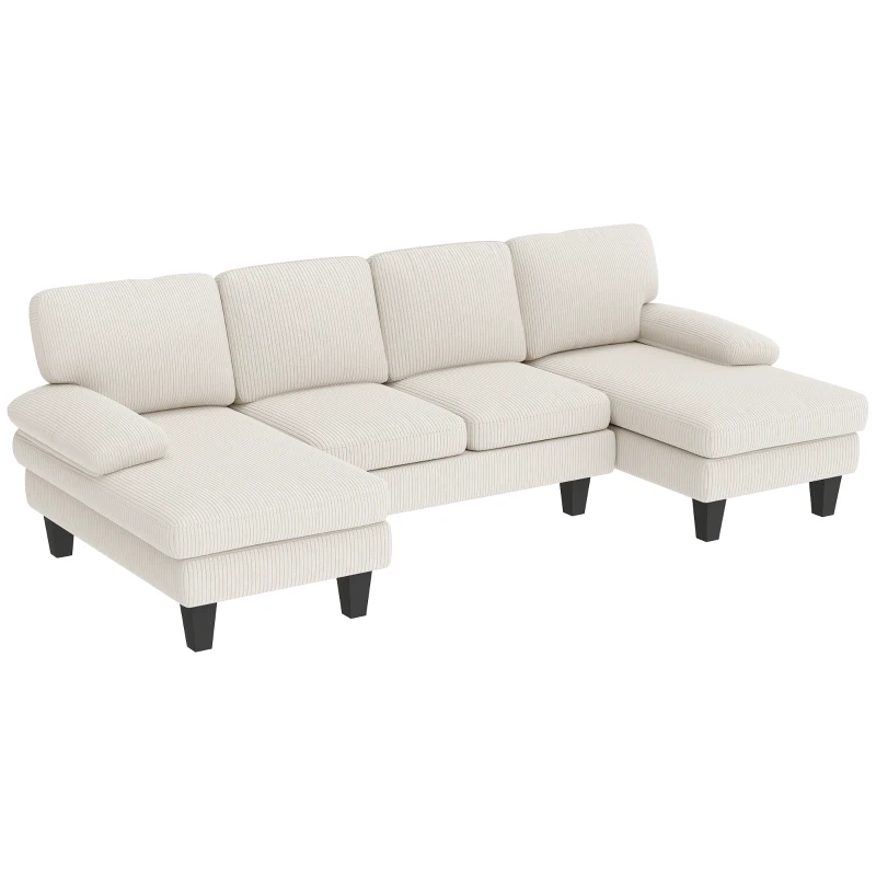 HOMCOM Sectional Sofa, U Shaped Couch with Double Chaise, Pillow-top Armrests and Spring Cushions, 2200lb Capacity, Beige