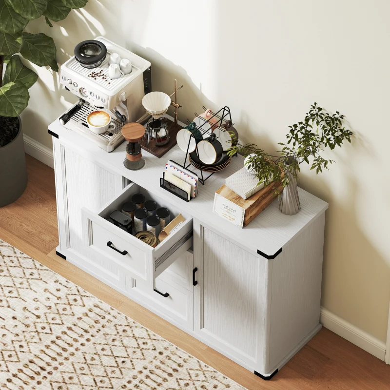 HOMCOM Sideboard with 3 Drawers and 2 Doors, 47" Buffet Cabinet with Adjustable Shelves for Kitchen, White Wood Grain