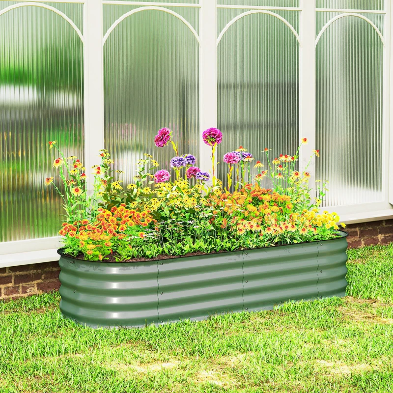 Outsunny 4.9' x 2' x 1' Galvanized Raised Garden Bed Kit, Metal Planter Box with Safety Edging, Green