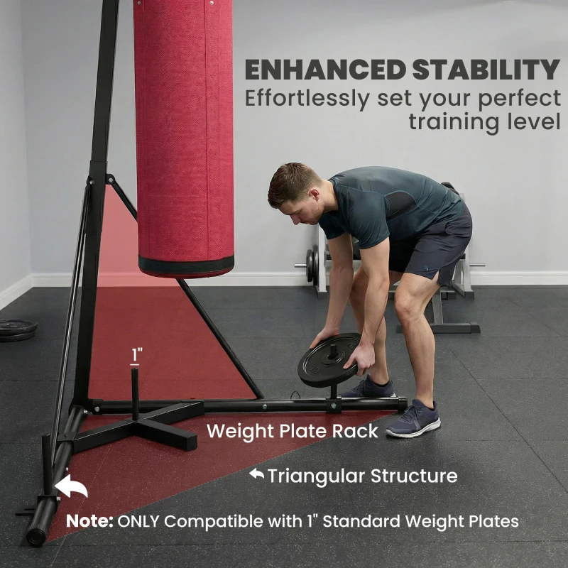 Soozier Punching Bag with Stand for Adults, 72.8"-90.9" Height Adjustable Freestanding Boxing Stand with Canvas Sandbag, Red