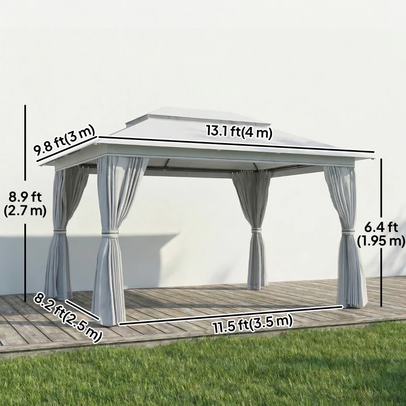 Outsunny 10' x 13' Patio Gazebo, UPF50+ Double Roof Outdoor Gazebo Canopy with Netting and Curtains, Steel Frame, Dark Grey