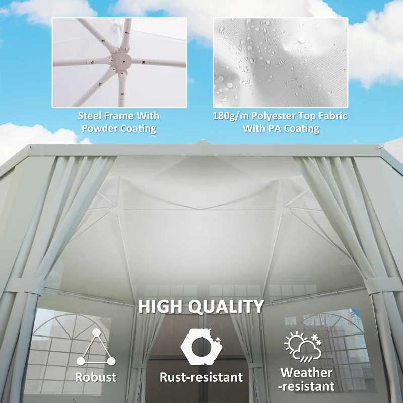 Outsunny 16' x 22' Wedding Event Party Tent High Peak Octagonal Outdoor Gazebo Canopy with Removable Walls White