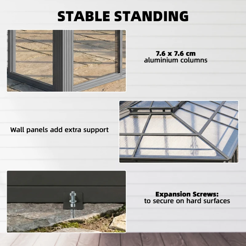 Outsunny 10' x 14' Outdoor Hardtop Gazebo, Aluminum Sun Room Solarium with Sliding Doors, Double Roof Patio Gazebo, Dark Grey