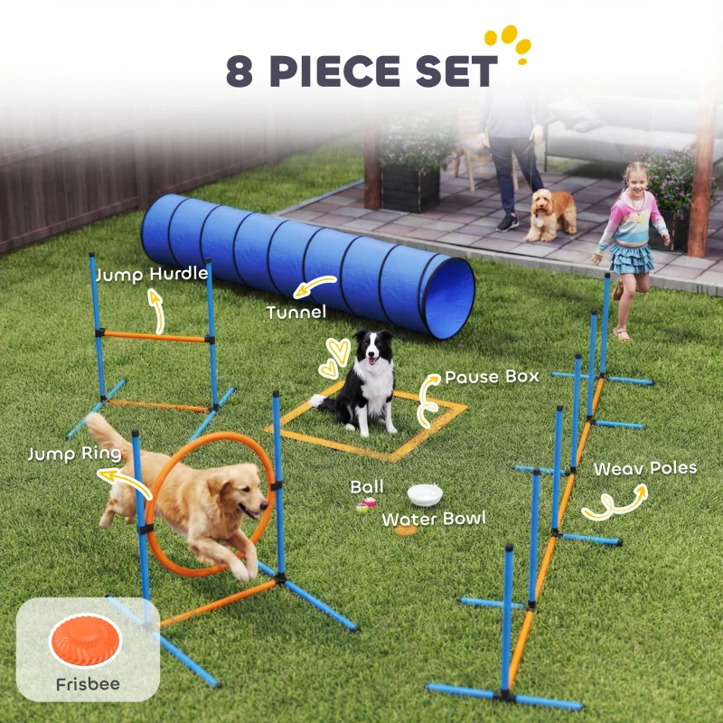 PawHut Dog Agility Training Equipment, 8PCS Dog Obstacle Course Starter Kit with Carrying Bag