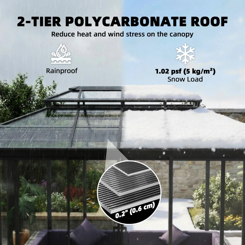 Outsunny 10' x 14' Outdoor Hardtop Gazebo, Aluminum Sun Room Solarium with Sliding Doors, Double Roof Patio Gazebo, Dark Grey