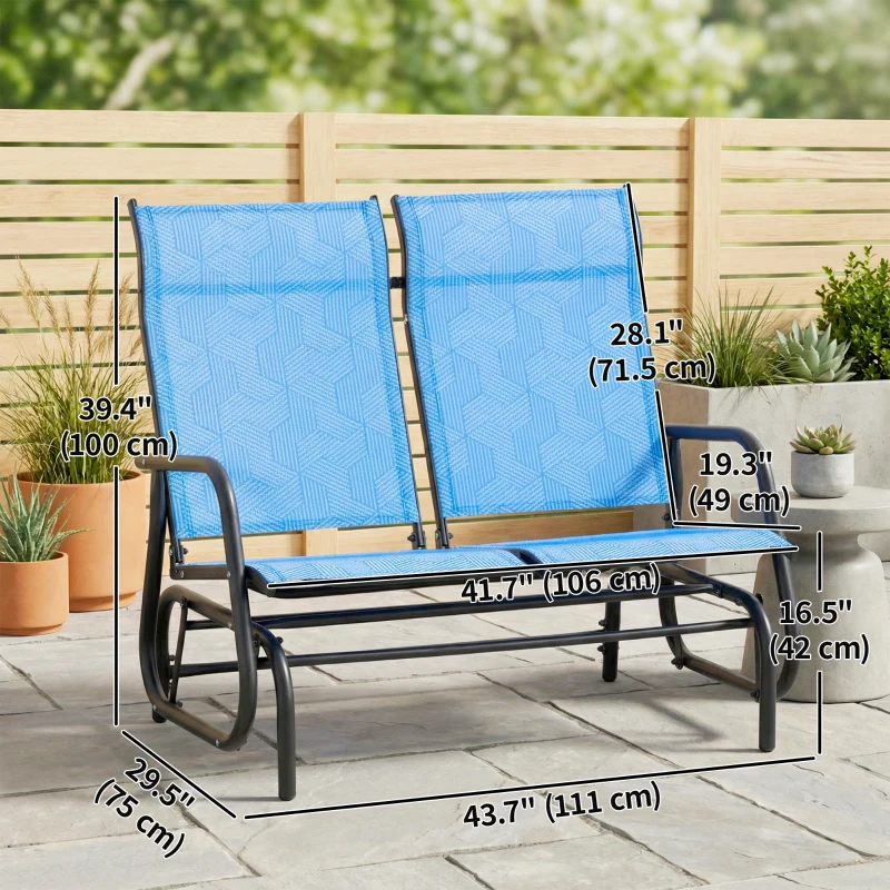 Outsunny Outdoor Glider Bench, Patio Glider for 2 Persons, Blue