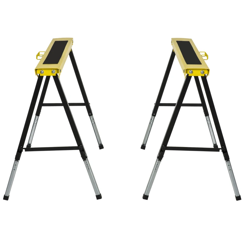 HOMCOM Saw Horse Twin Pack Folding Workbench Adjustable Metal Trestle Stands Yellow