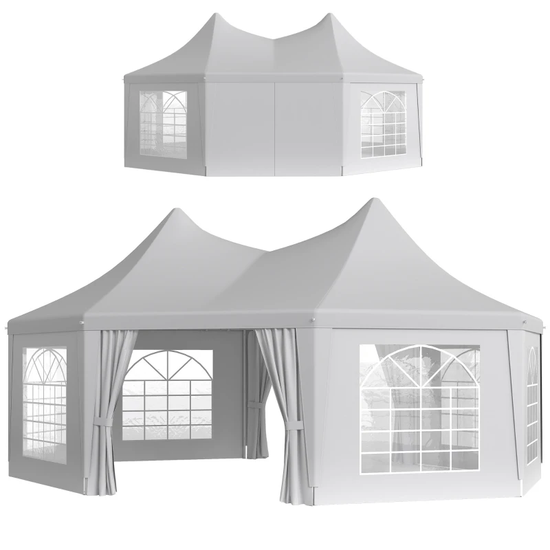 Outsunny 16' x 22' Wedding Event Party Tent High Peak Octagonal Outdoor Gazebo Canopy with Removable Walls White