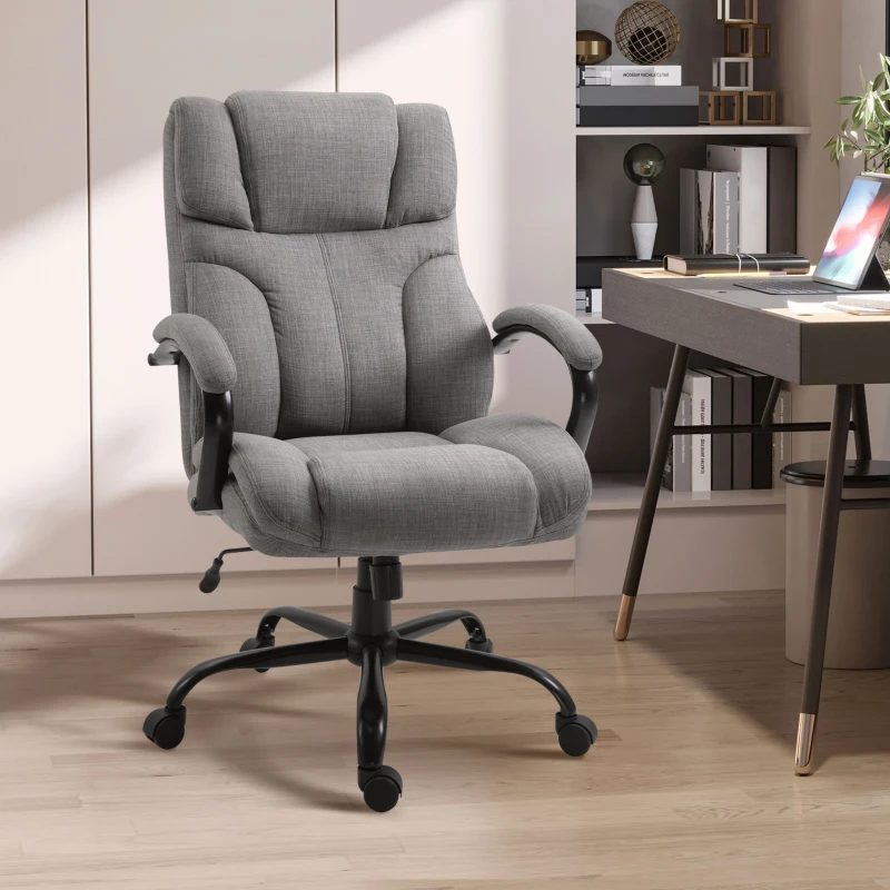 Vinsetto 500lbs Big and Tall Office Chair with Wide Seat, Ergonomic Executive Computer Chair with Adjustable Height, Swivel Wheels and Linen Finish, Light Gray