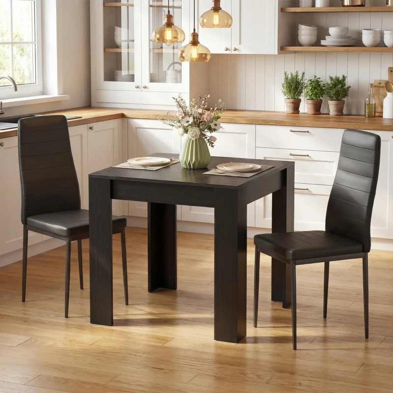 HOMCOM Dining Table Set for 2, Square Kitchen Table and Chairs, Dining Room Table and PU Leather Upholstered Chairs, Black