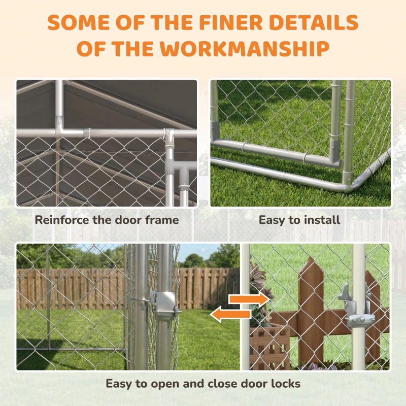 PawHut 19.7' x 7.5' x 7.5' Outdoor Dog Kennel for Large-Sized Dogs with Waterproof UV Resistant Roof, Silver