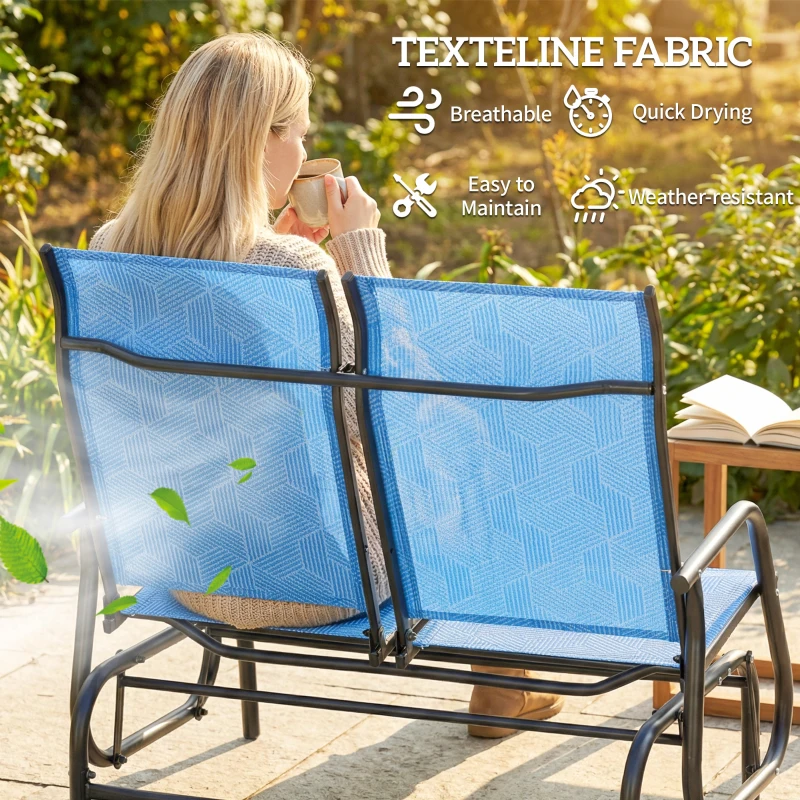 Outsunny Outdoor Glider Bench, Patio Glider for 2 Persons, Blue