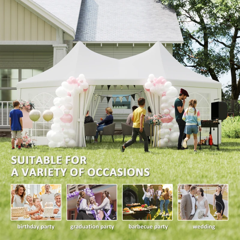 Outsunny 16' x 22' Wedding Event Party Tent High Peak Octagonal Outdoor Gazebo Canopy with Removable Walls White