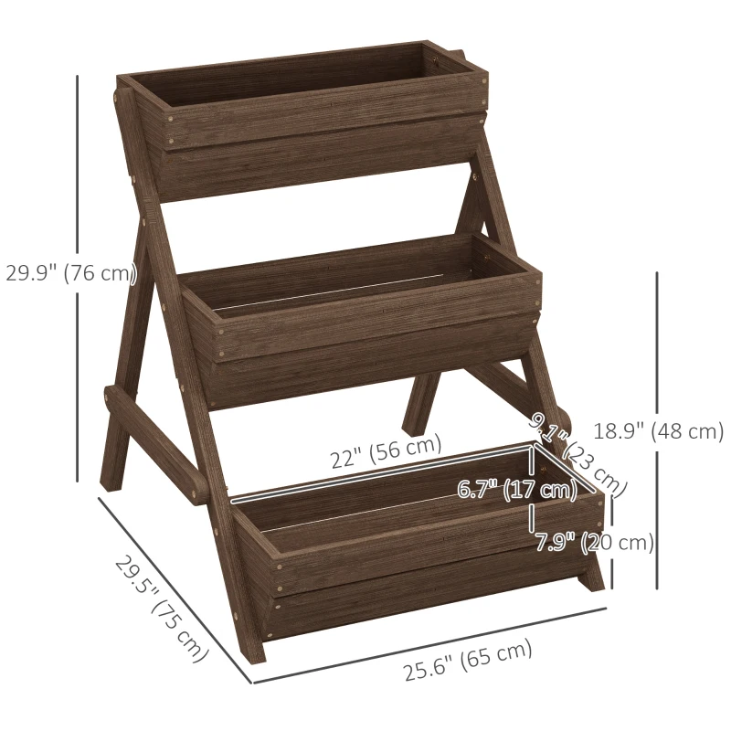 Outsunny 3 Tier Elevated Planter Box, Vertical Wooden Raised Garden Bed for Flowers, Vegetables, 26" x 30" x 30", Carbonized