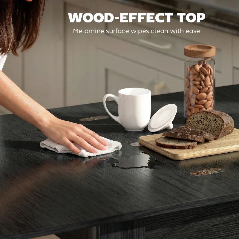 HOMCOM 55" Extendable Dining Table for 4-6 Person, Kitchen Table with PU Handle and Felt Pads for Small Spaces, Black