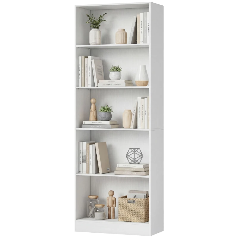 HOMCOM 5-Tier Bookcase, Storage Bookshelf with Adjustable Shelves, Display Shelves for Living Room, Home Office, White