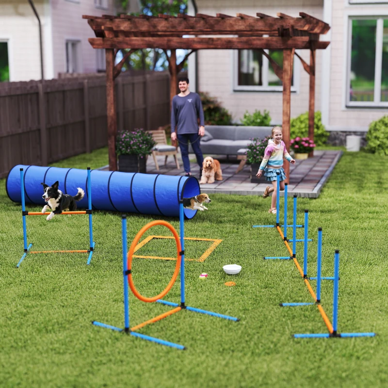 PawHut Dog Agility Training Equipment, 8PCS Dog Obstacle Course Starter Kit with Carrying Bag