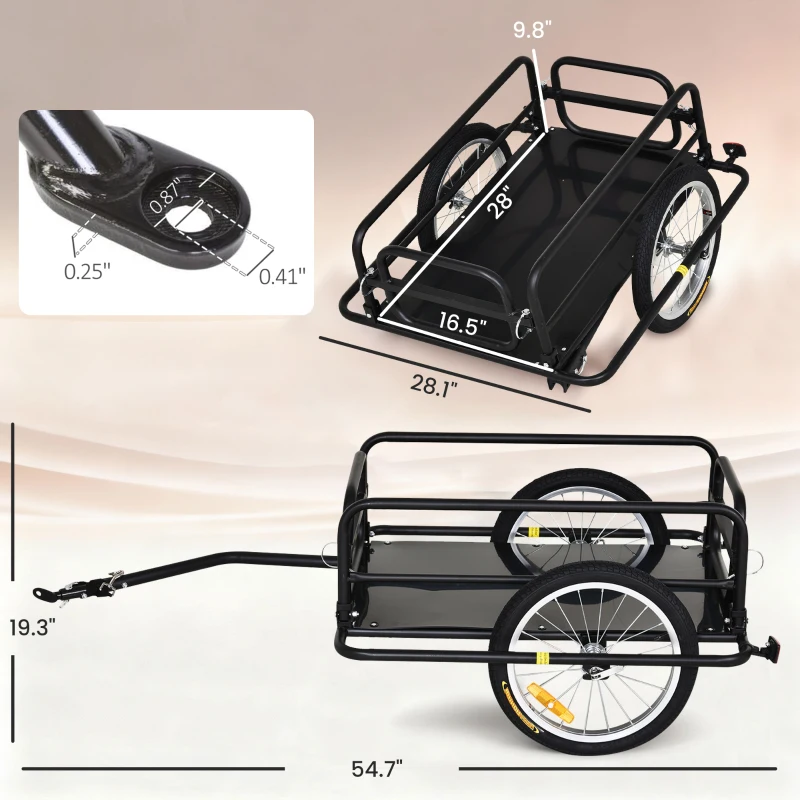 Aosom Bike Trailer, Foldable Bicycle Trailer with16 Inch Pneumatic Tire, Universal Coupler, Foldable Frame and Safe Reflectors Design, Large Load Capacity, Black