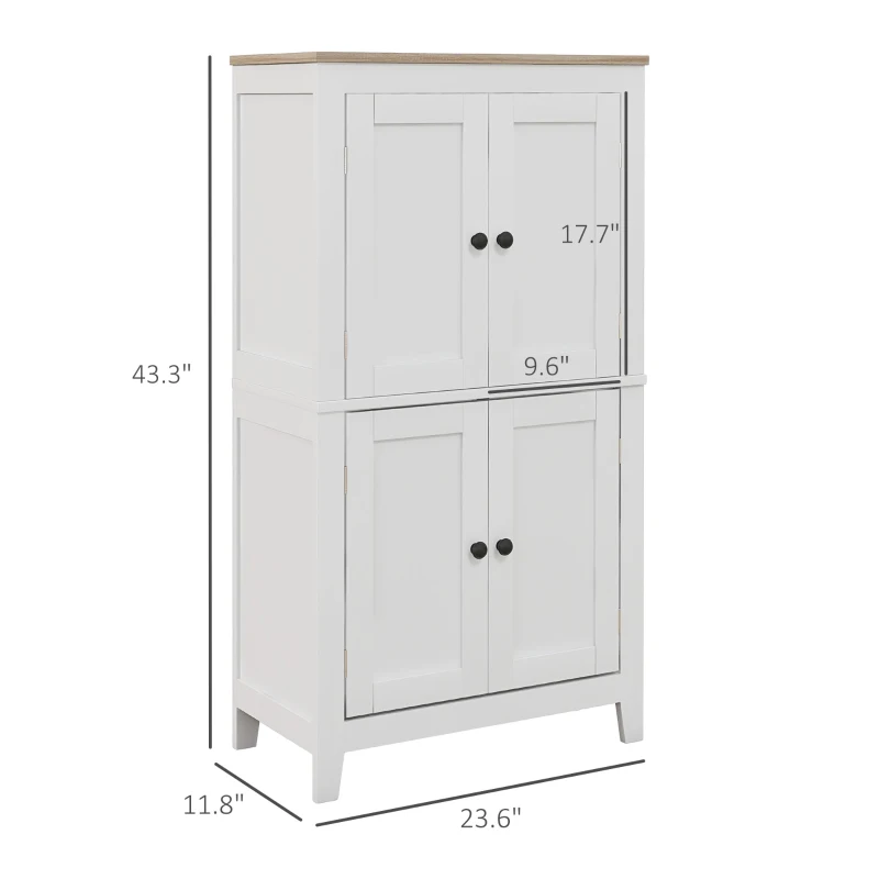 HOMCOM Bathroom Storage Cabinet, Modern Bathroom Floor Cabinet with 4 Doors and 2 Adjustable Shelves, White
