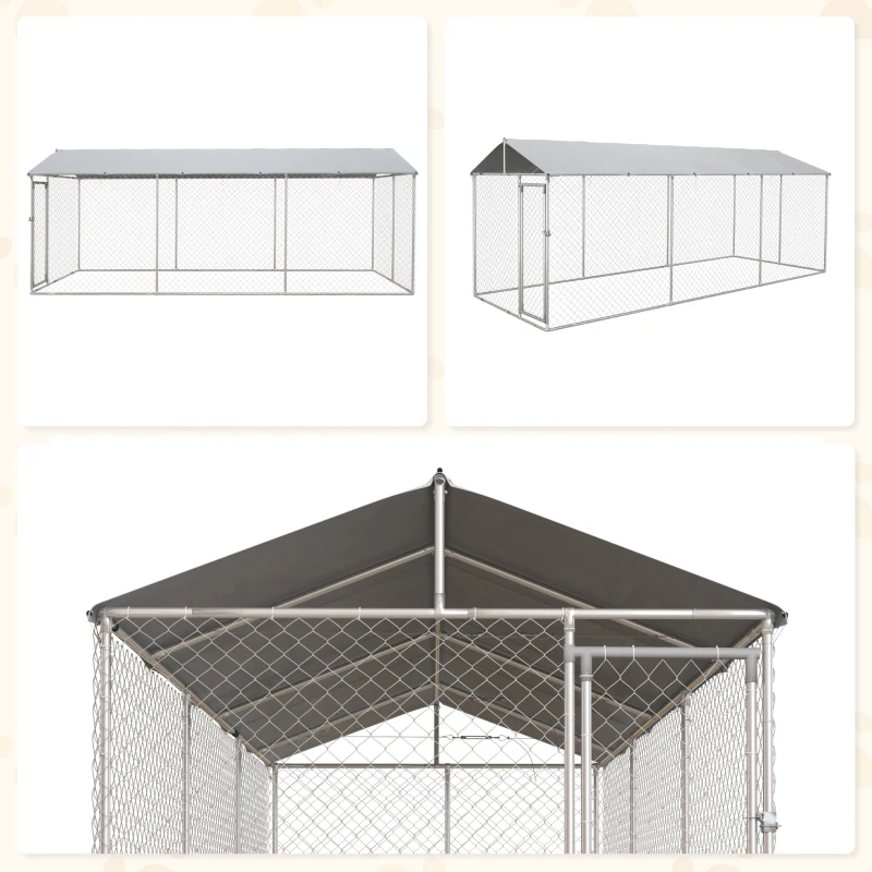 PawHut 19.7' x 7.5' x 7.5' Outdoor Dog Kennel for Large-Sized Dogs with Waterproof UV Resistant Roof, Silver