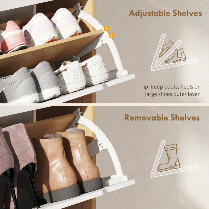 HOMCOM Narrow Shoe Cabinet for Entryway with 2 Flip Drawers, Top Drawer and Adjustable Shelves for 12 Pairs of Shoes, White