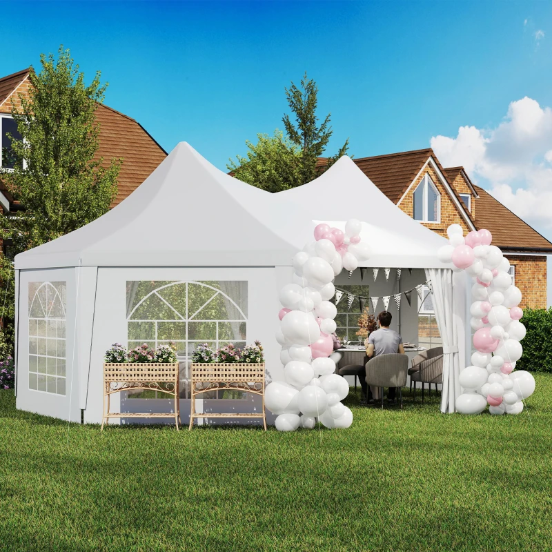 Outsunny 16' x 22' Wedding Event Party Tent High Peak Octagonal Outdoor Gazebo Canopy with Removable Walls White