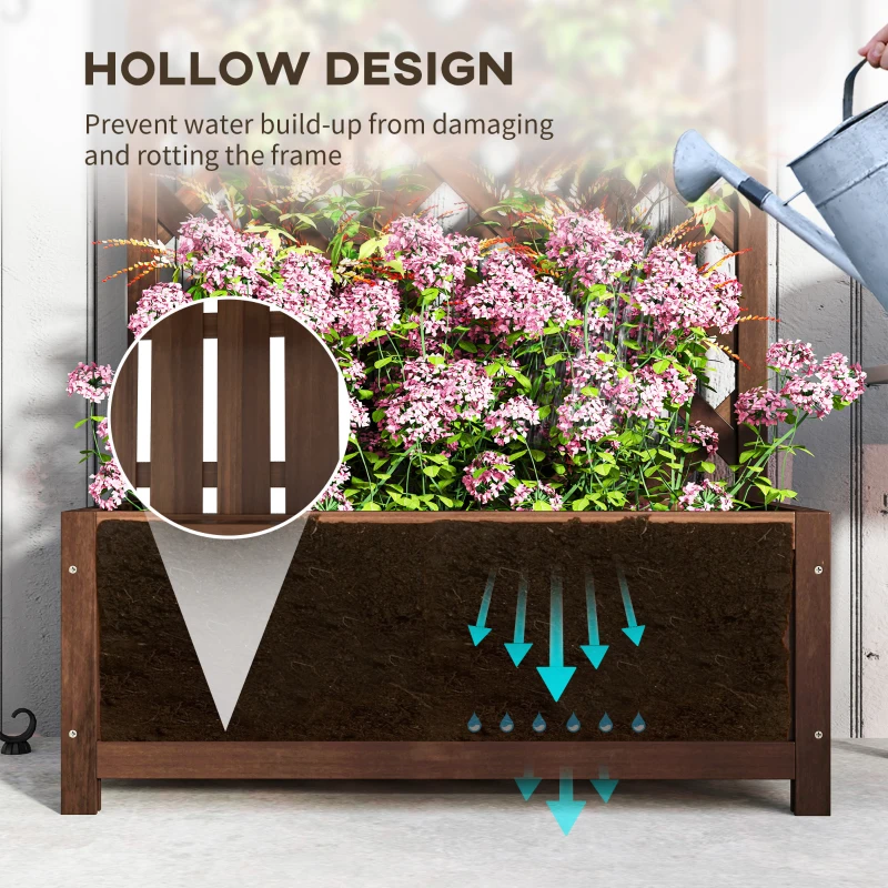 Outsunny Wood Planter with Trellis, Raised Garden Bed to Grow Vegetables for Backyard, 30" x 14" x 67", Dark Brown