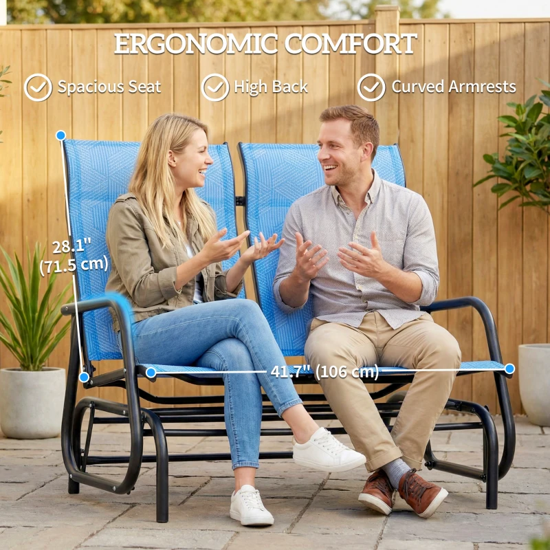 Outsunny Outdoor Glider Bench, Patio Glider for 2 Persons, Blue