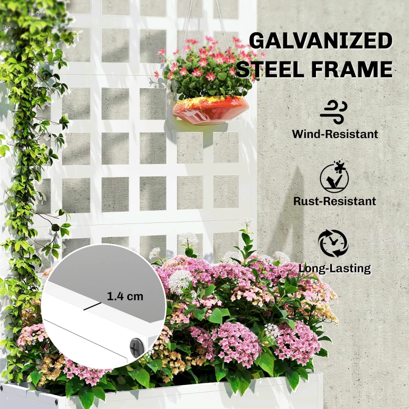 Outsunny Galvanized Raised Garden Bed Planter Box with Trellis for Climbing Plants, Vegetable, Vines, 24" x 9" x 44.5", White