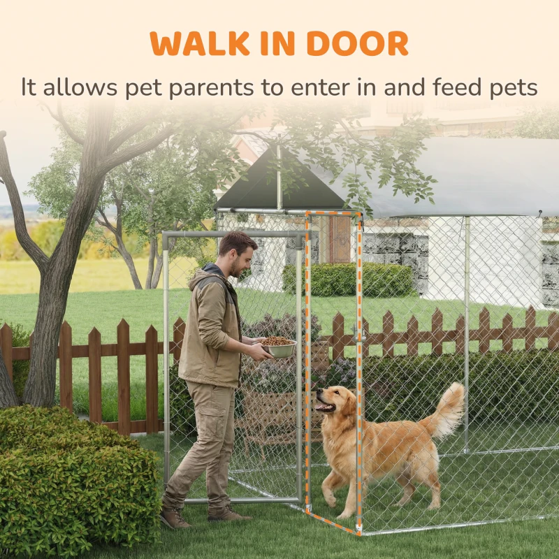 PawHut 19.7' x 7.5' x 7.5' Outdoor Dog Kennel for Large-Sized Dogs with Waterproof UV Resistant Roof, Silver