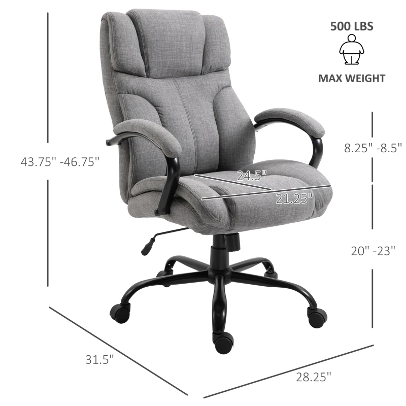 Vinsetto 500lbs Big and Tall Office Chair with Wide Seat, Ergonomic Executive Computer Chair with Adjustable Height, Swivel Wheels and Linen Finish, Light Gray
