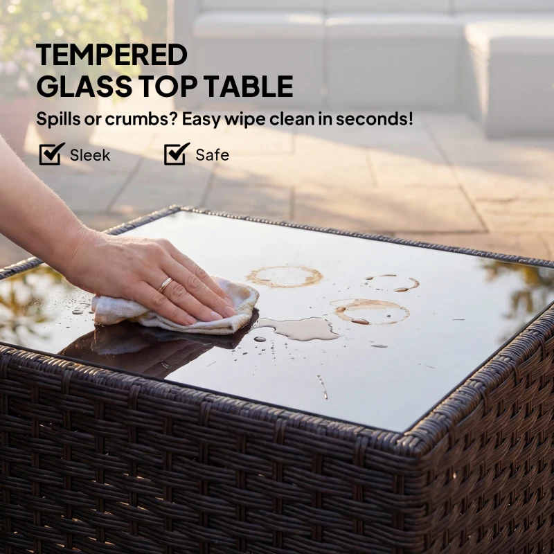 Outsunny 5 Piece Patio Furniture Set, L-Shape Wicker Outdoor Sectional with 3 Chairs, Ottoman, Glass Table, Cushions, Grey