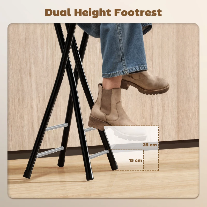 HOMCOM Set of 4 Foldable Barstools, Counter Height Bar Stools with Footrest and Steel Legs for Kitchen Island, Black