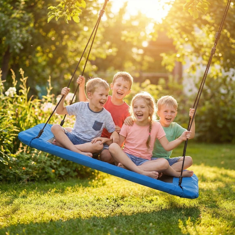 Qaba Nest Swing Adjustable Ropes Tree Straps Basket Swing for Kids, 58" x 30", 660 lbs Capacity for Indoor Outdoor, Blue