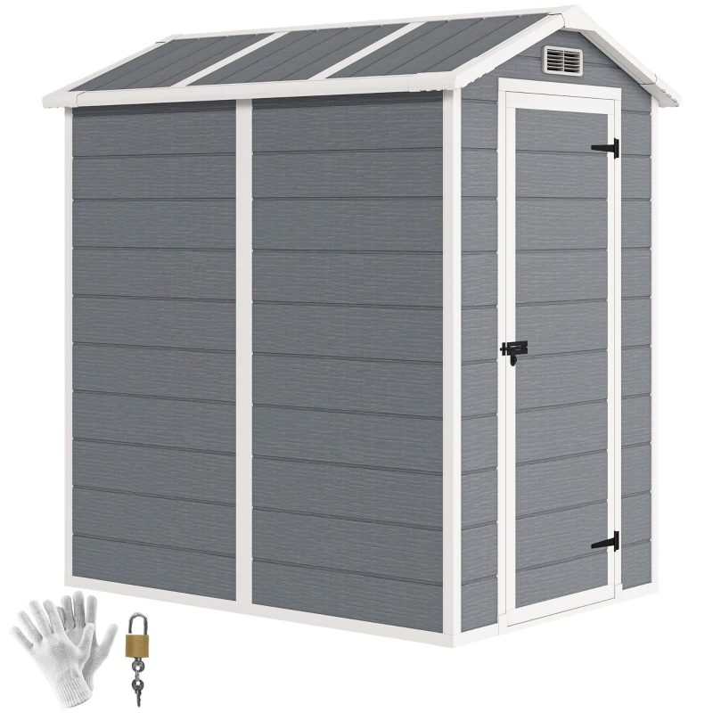 Outsunny 6' x 4' Outdoor Storage Shed, Plastic Shed with Floor, Window, Lockable Door and Vents for Outdoor Patio Storage, Gray