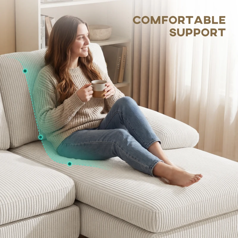 HOMCOM Sectional Sofa, U Shaped Couch with Double Chaise, Pillow-top Armrests and Spring Cushions, 2200lb Capacity, Beige