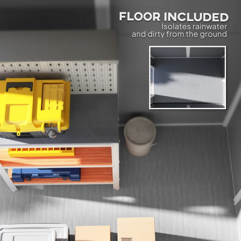 Outsunny 6' x 4' Outdoor Storage Shed, Plastic Shed with Floor, Window, Lockable Door and Vents for Outdoor Patio Storage, Gray