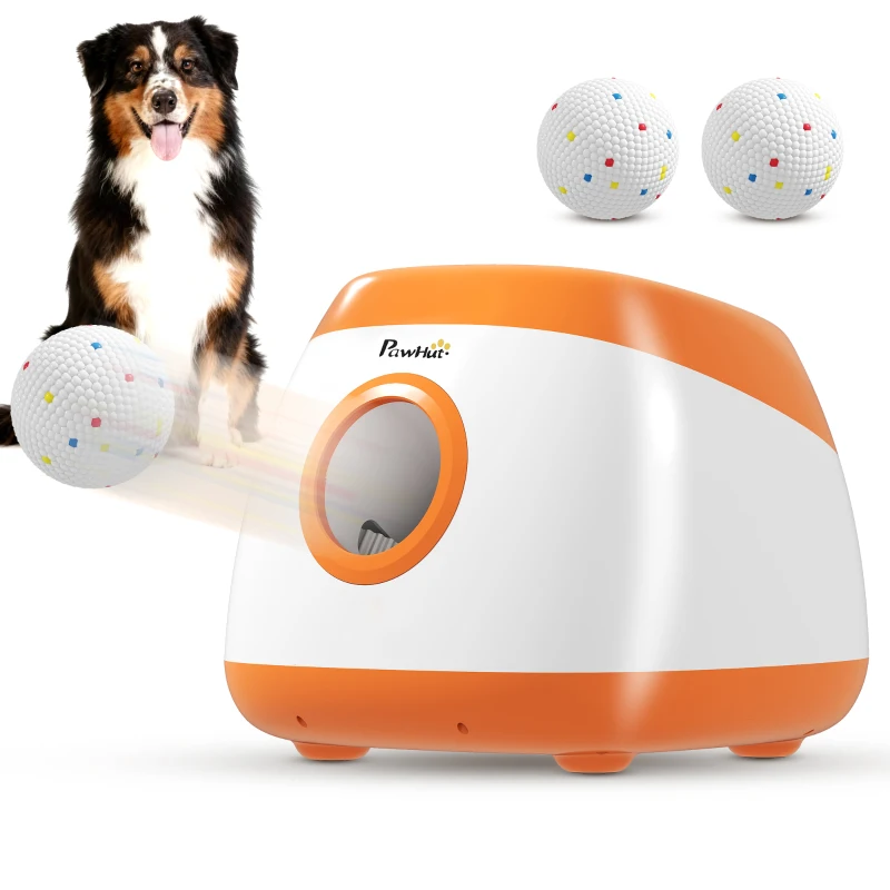 PawHut Automatic Dog Ball Launcher, Automatic Ball Launcher with 6 ETPU Balls, 26-79ft, for Medium and Large Dogs, Orange