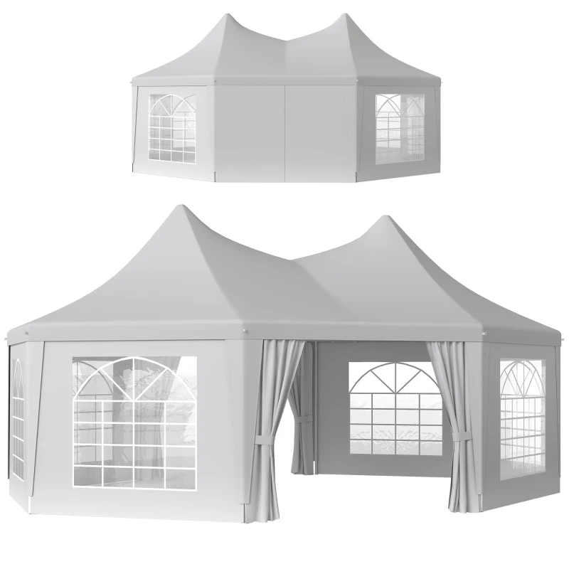 Outsunny 16' x 22' Wedding Event Party Tent High Peak Octagonal Outdoor Gazebo Canopy with Removable Walls White
