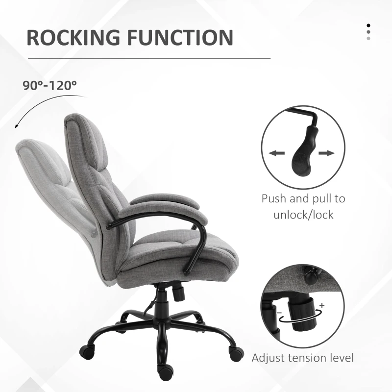 Vinsetto 500lbs Big and Tall Office Chair with Wide Seat, Ergonomic Executive Computer Chair with Adjustable Height, Swivel Wheels and Linen Finish, Light Gray