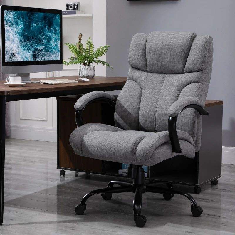 Vinsetto 500lbs Big and Tall Office Chair with Wide Seat, Ergonomic Executive Computer Chair with Adjustable Height, Swivel Wheels and Linen Finish, Light Gray