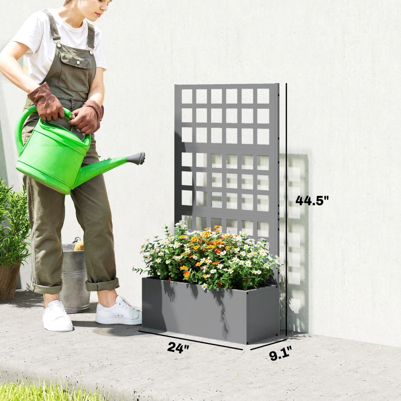 Outsunny Galvanized Raised Garden Bed Planter Box with Trellis for Climbing Plants, Vegetable, Vines, 24" x 9" x 44.5", Gray