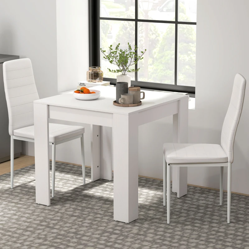 HOMCOM Dining Table Set for 2, Square Kitchen Table and Chairs, Dining Room Table and PU Leather Upholstered Chairs, White
